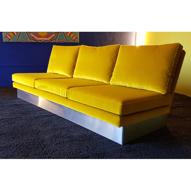 Vintage yellow 3-seater sofa by Charpentier