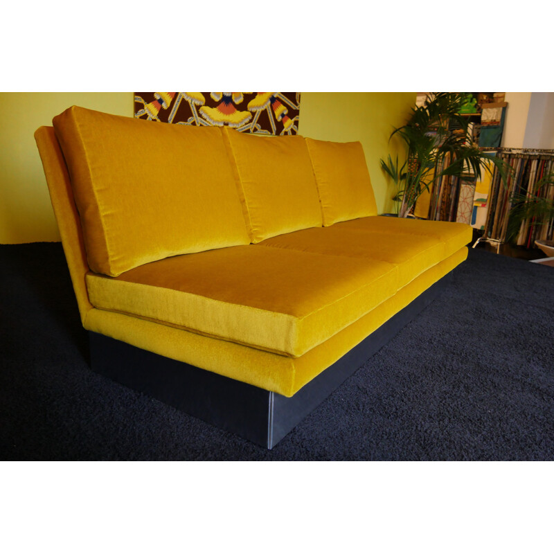 Vintage yellow 3-seater sofa by Charpentier