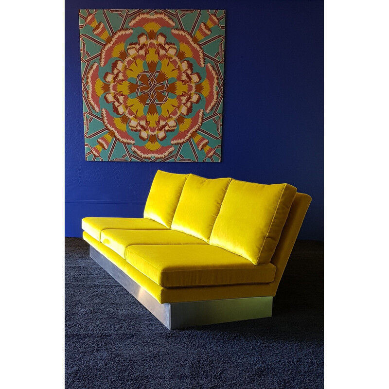 Vintage yellow 3-seater sofa by Charpentier