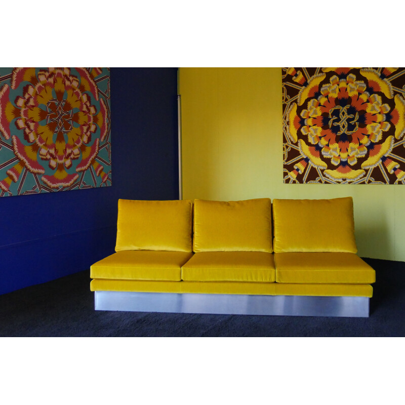 Vintage yellow 3-seater sofa by Charpentier