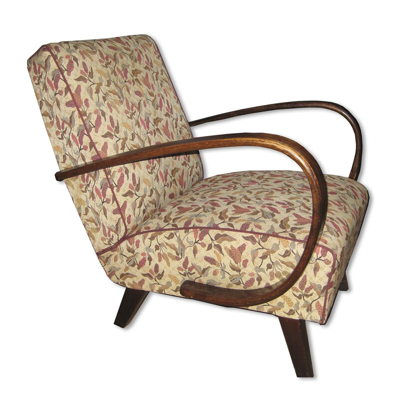 Lounge chair in beechwood and fabric, Jindrich HALABALA - 1930s