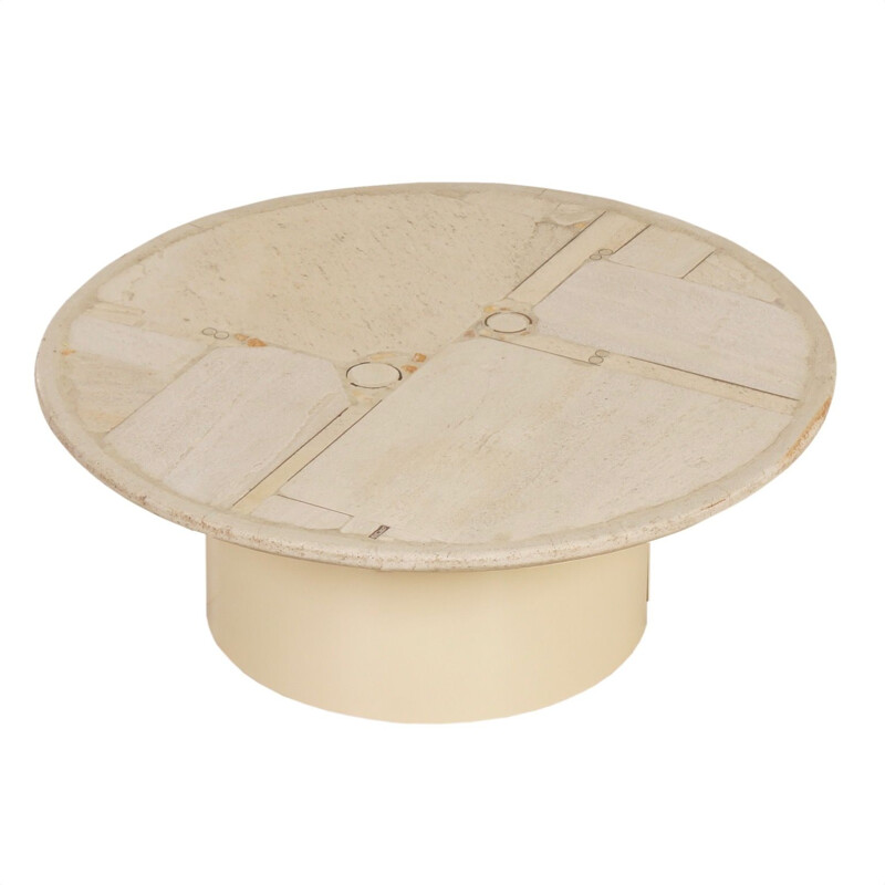 Vintage round white coffee table in stone by Paul Kingma