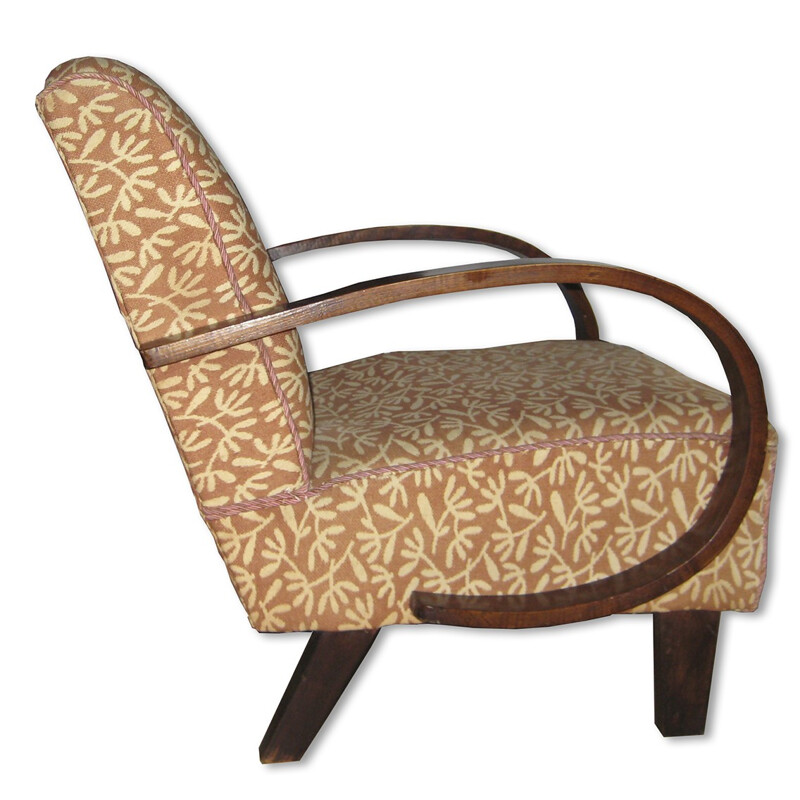 Lounge chair in beechwood and fabric, Jindrich HALABALA - 1930s