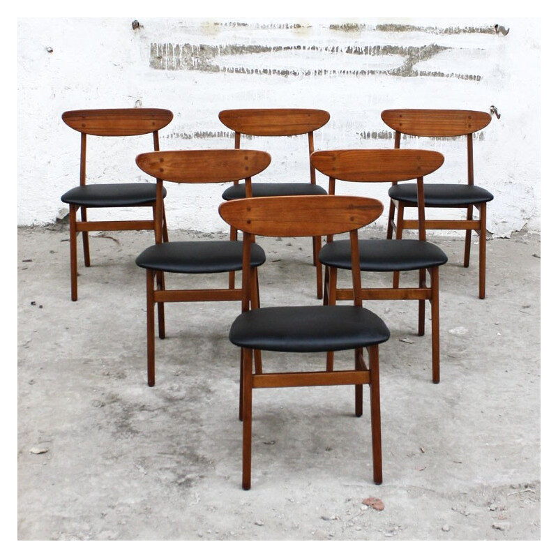 6 vintage Scandinavian chairs in teak - 1960s