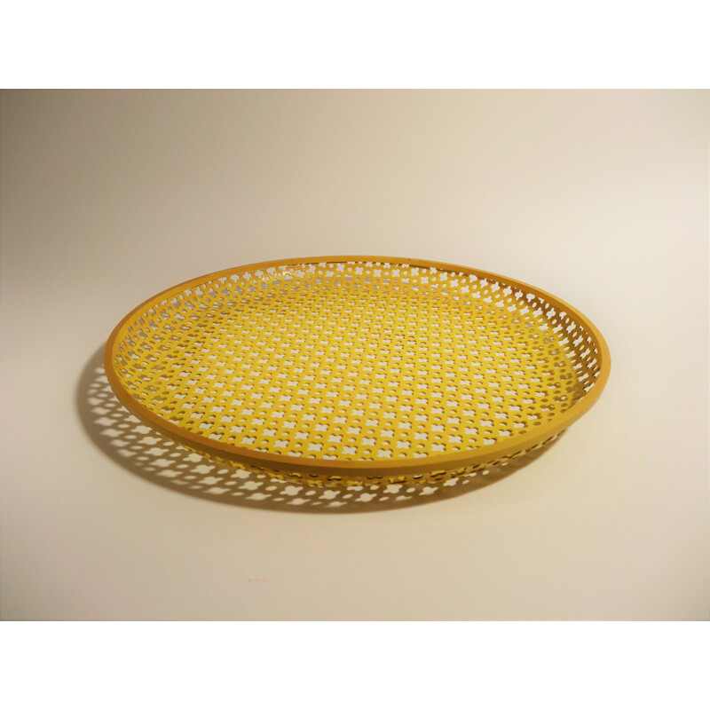 Vintage yellow tray in perforated metal by Mathieu Matégot