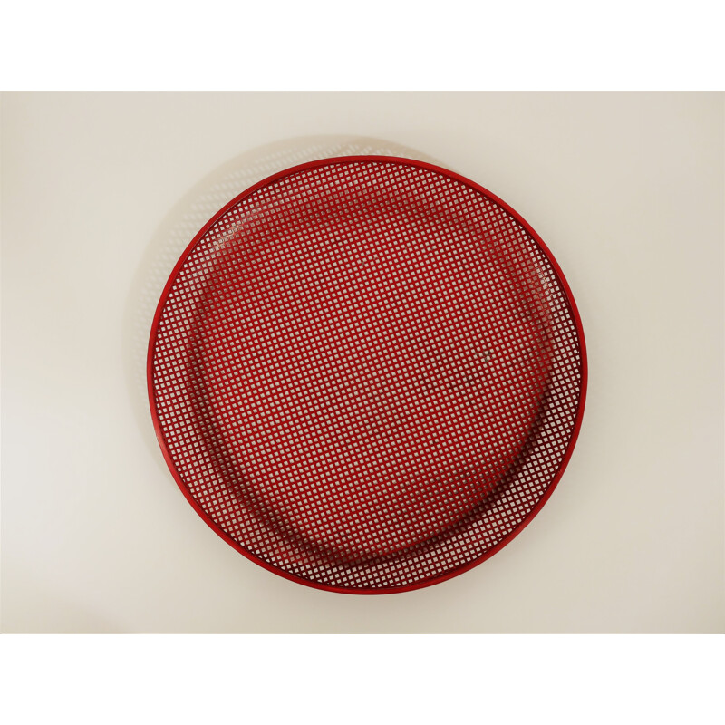 Vintage red tray in perforated metal by Mathieu Matégot