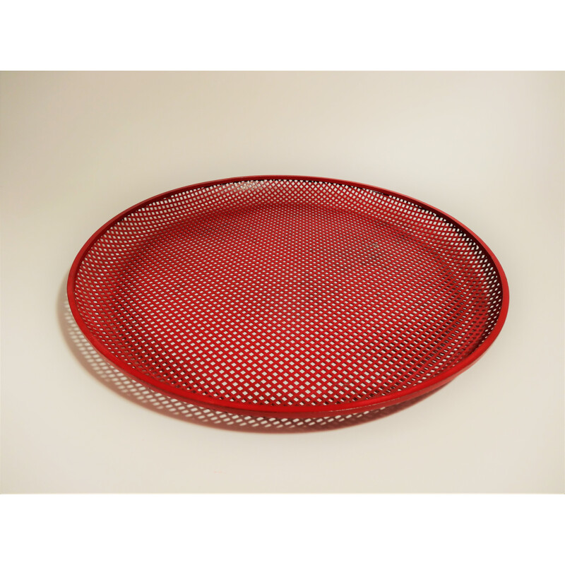 Vintage red tray in perforated metal by Mathieu Matégot