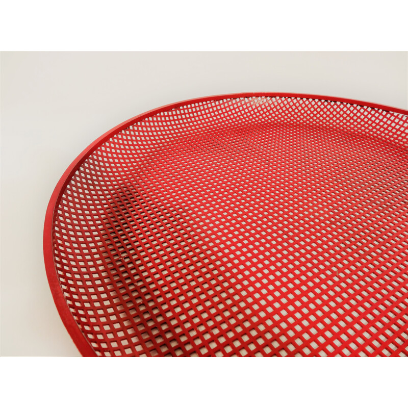 Vintage red tray in perforated metal by Mathieu Matégot