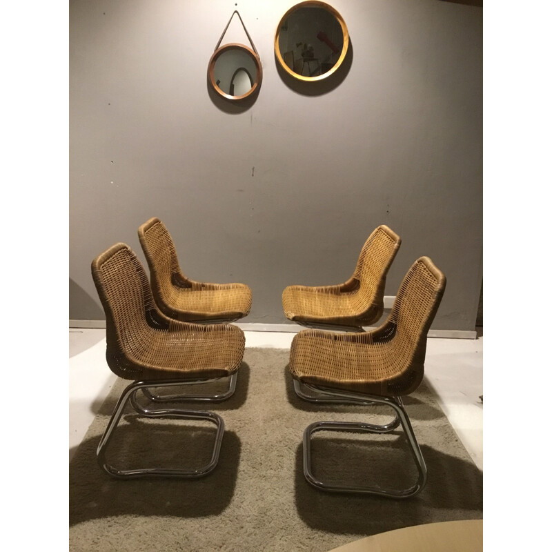 Set of 4 vintage dining chairs in rattan by Dirk van Sliedregt for Rohé Noordwolde
