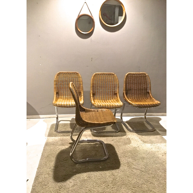Set of 4 vintage dining chairs in rattan by Dirk van Sliedregt for Rohé Noordwolde