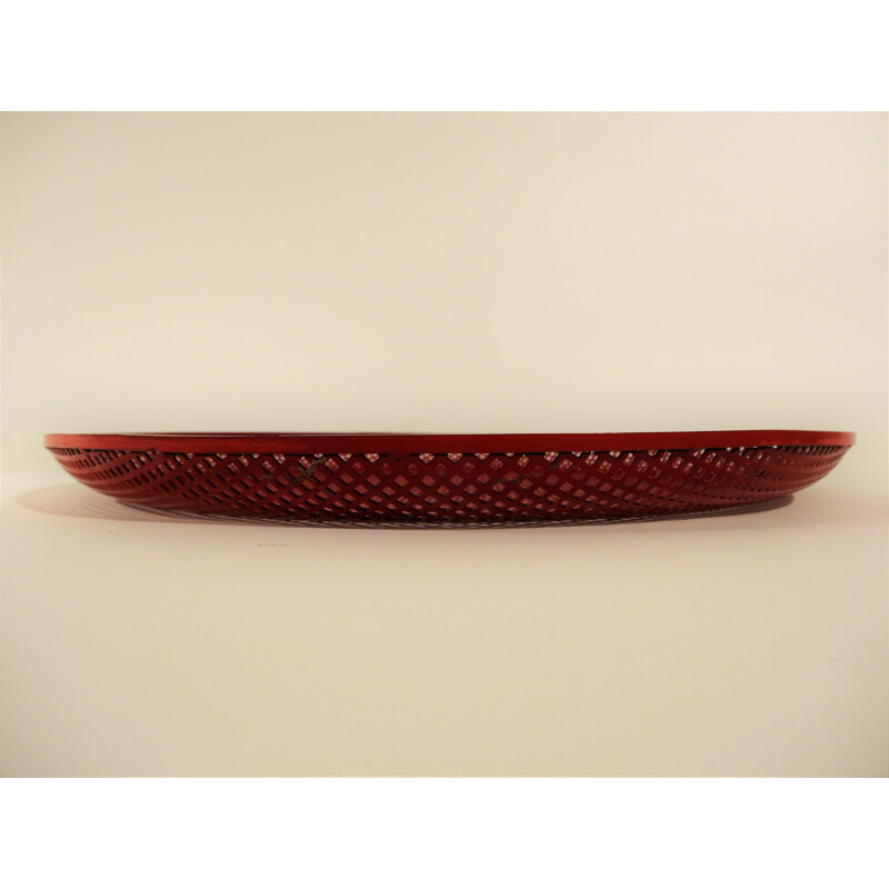 Vintage red tray in perforated metal by Mathieu Matégot