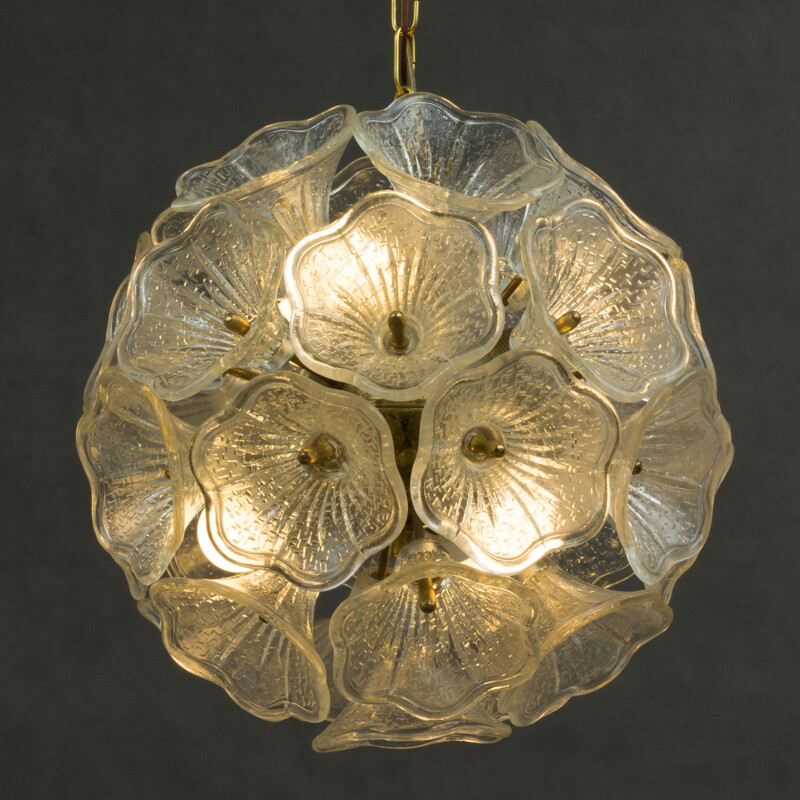 Vintage Venini flower chandelier in Murano glass