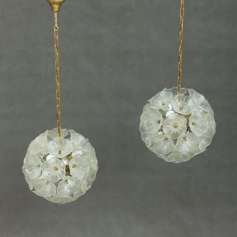 Vintage Venini flower chandelier in Murano glass