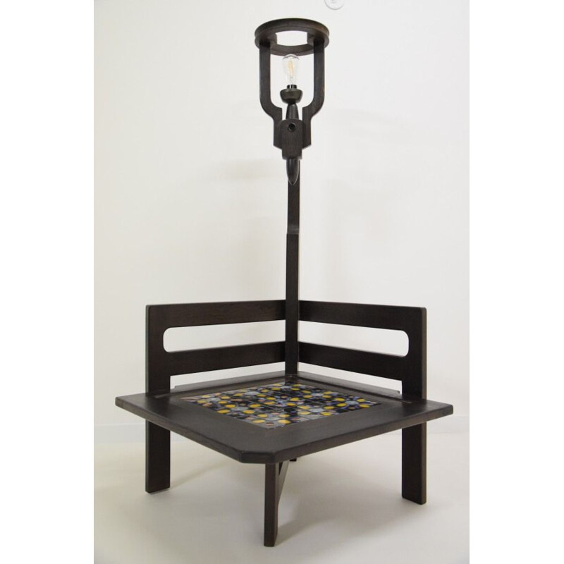 Lampada da tavolo vintage in rovere tinto nero di Guillerme e Chambron, 1960