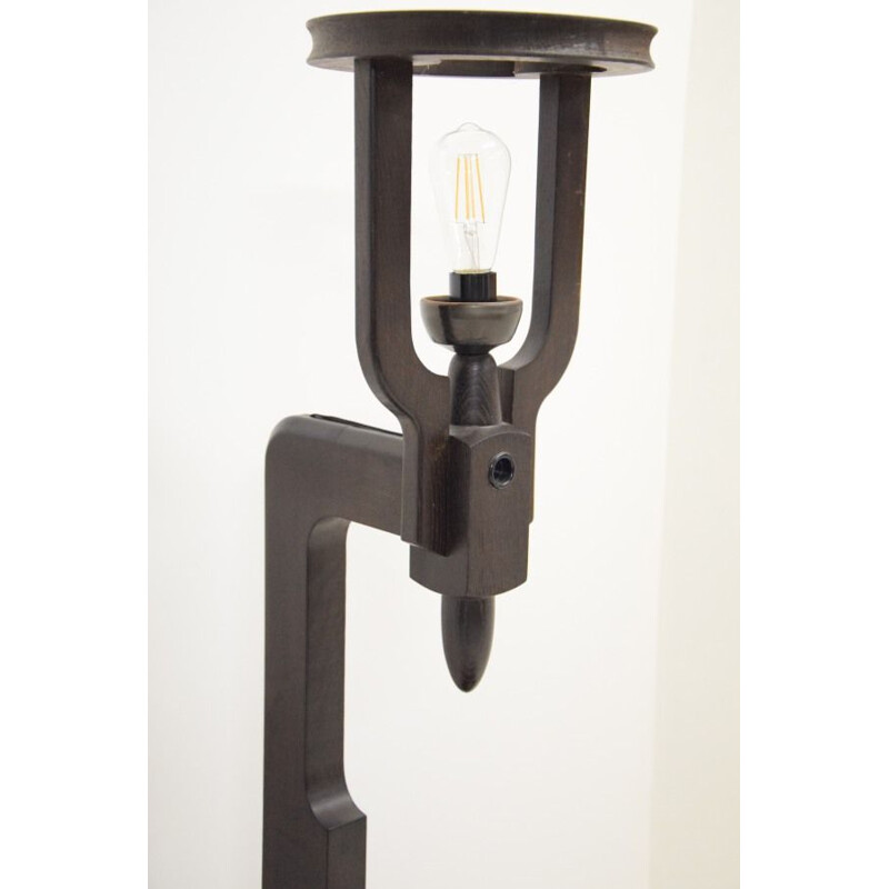 Table basse vintage en chêne teinté noir lampe par Guillerme et Chambron, 1960