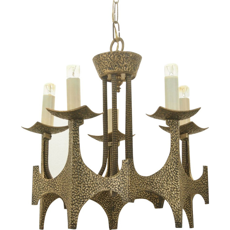 Vintage brutalist brass chandelier by Moe Bridges