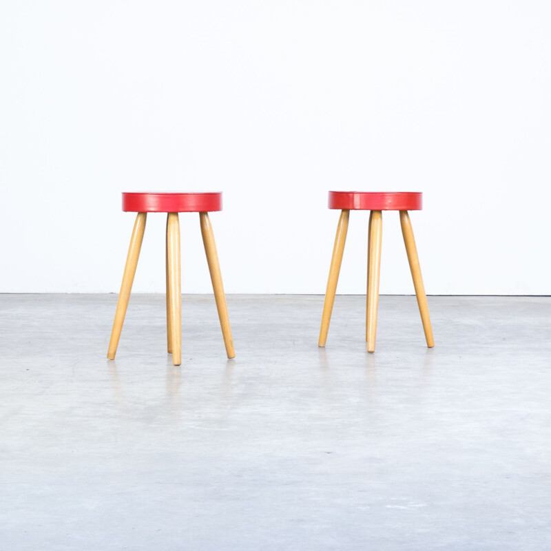 Set of 2 vintage red stool