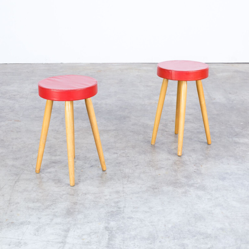 Set of 2 vintage red stool