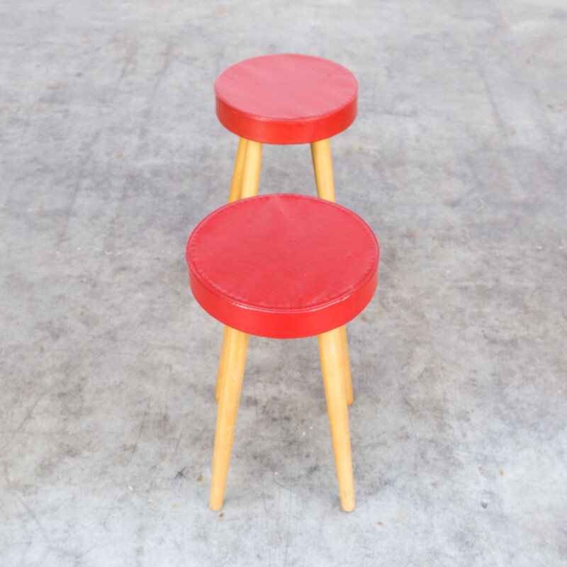 Set of 2 vintage red stool