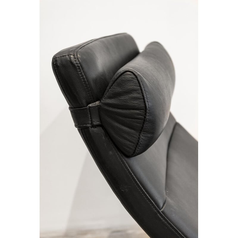 Chaise longue vintage français en cuir noir
