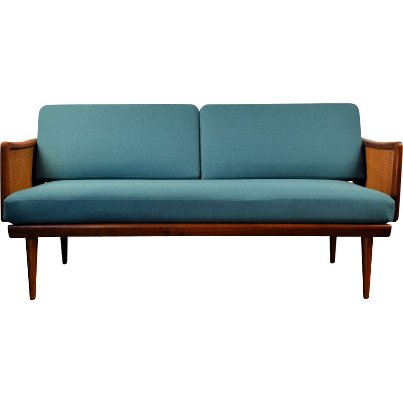 Vintage blue 2-seater sofa in teak by Peter Hvidt & Orla Mølgaard