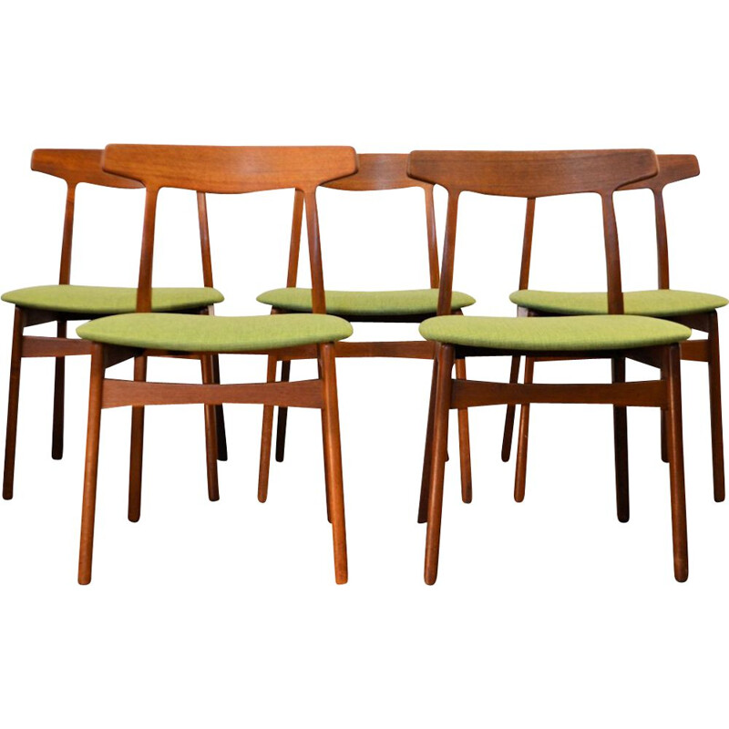 Set of 5 vintage dining chairs in teak by Henning Kjaernulf