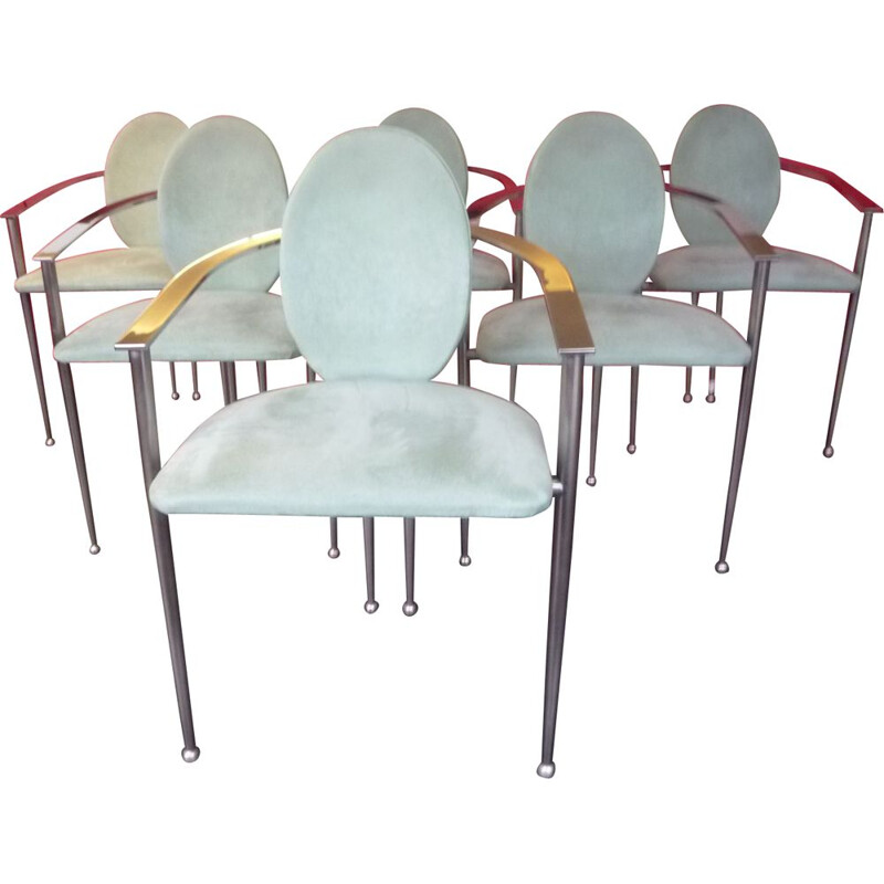 suite de 6 fauteuils vintage en acier par Belgo chrom