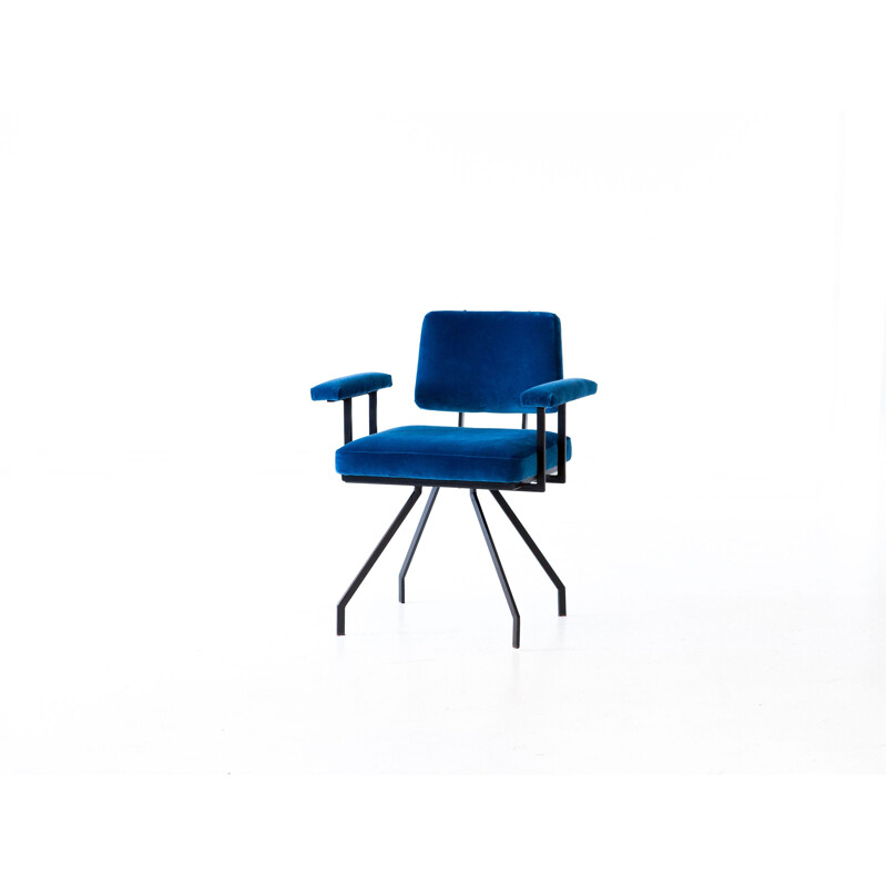 Chaise italienne vintage en fer et velours bleu