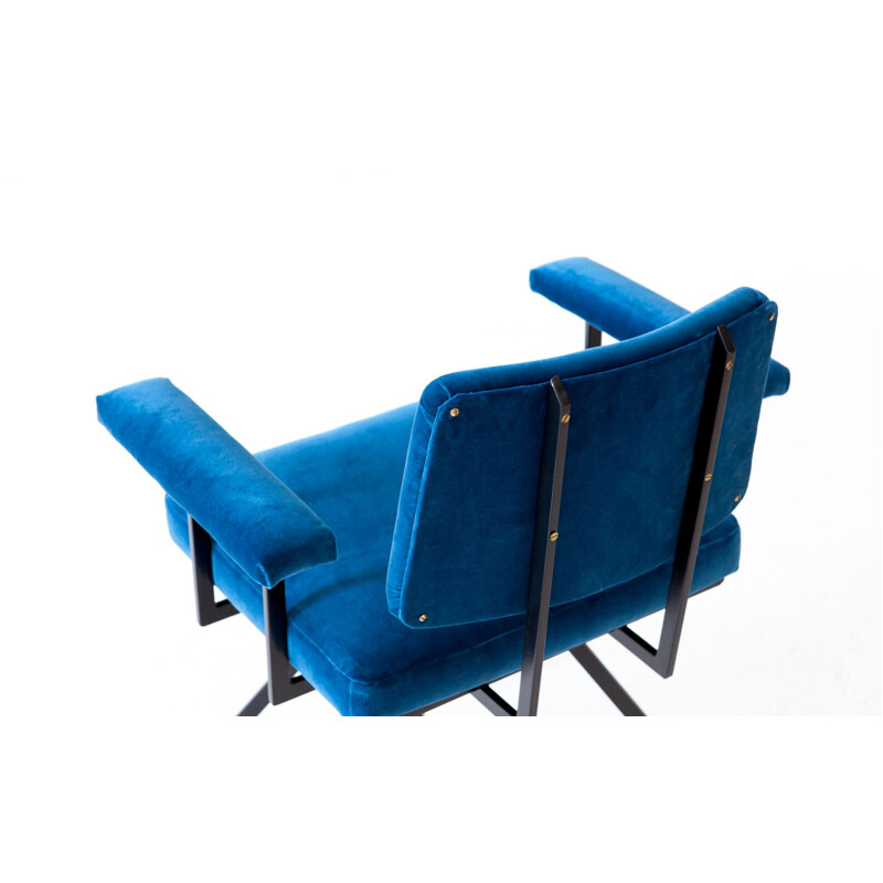 Vintage Italian chair in iron and blue velvet