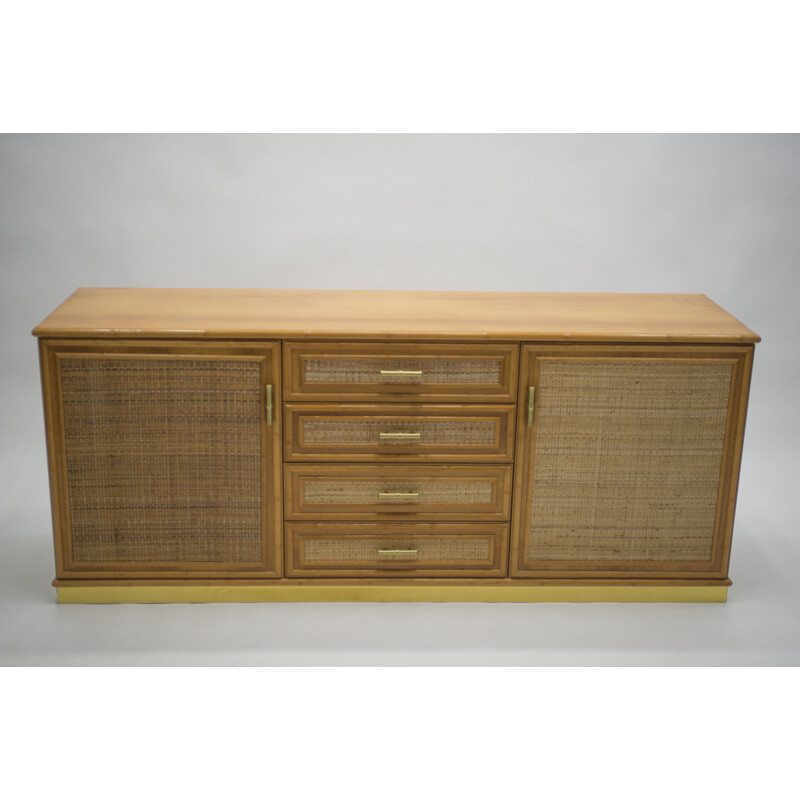 Vintage sideboard in brass and bamboo