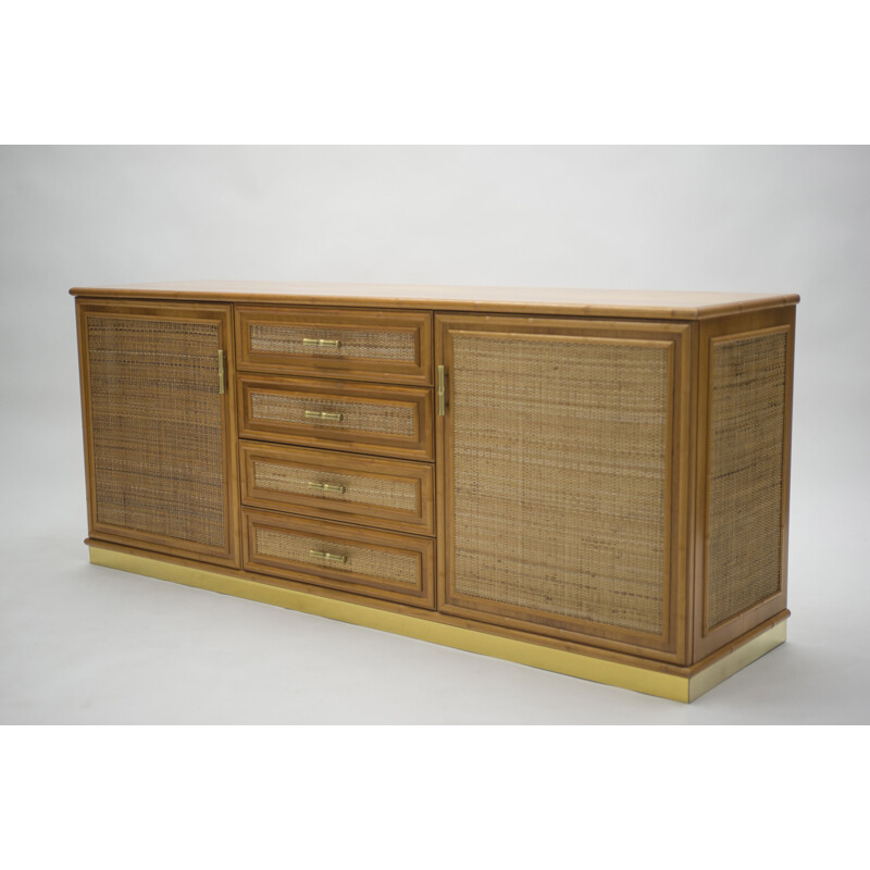 Vintage sideboard in brass and bamboo