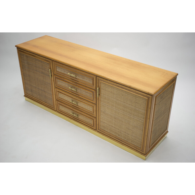 Vintage sideboard in brass and bamboo