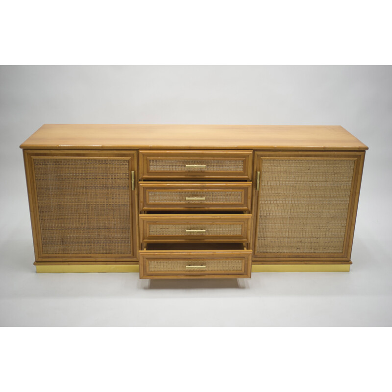 Vintage sideboard in brass and bamboo
