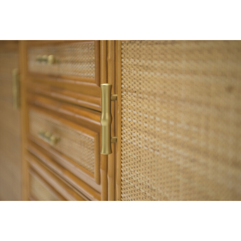 Vintage sideboard in brass and bamboo