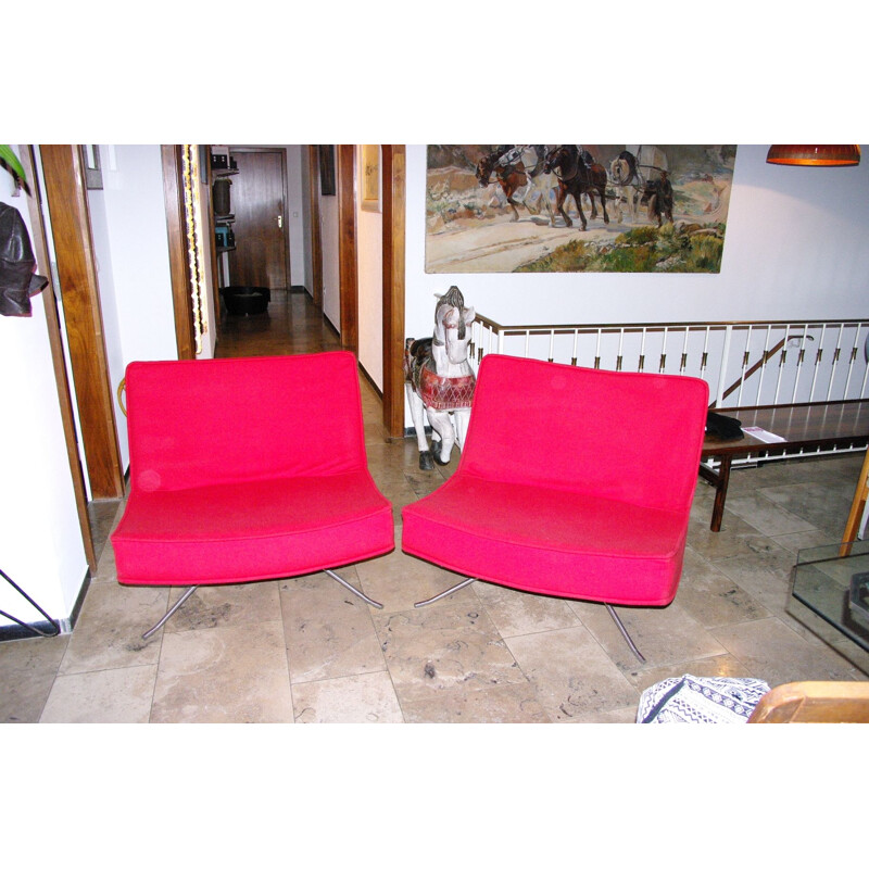 Paire de fauteuils rouges vintage par Christian Werner 