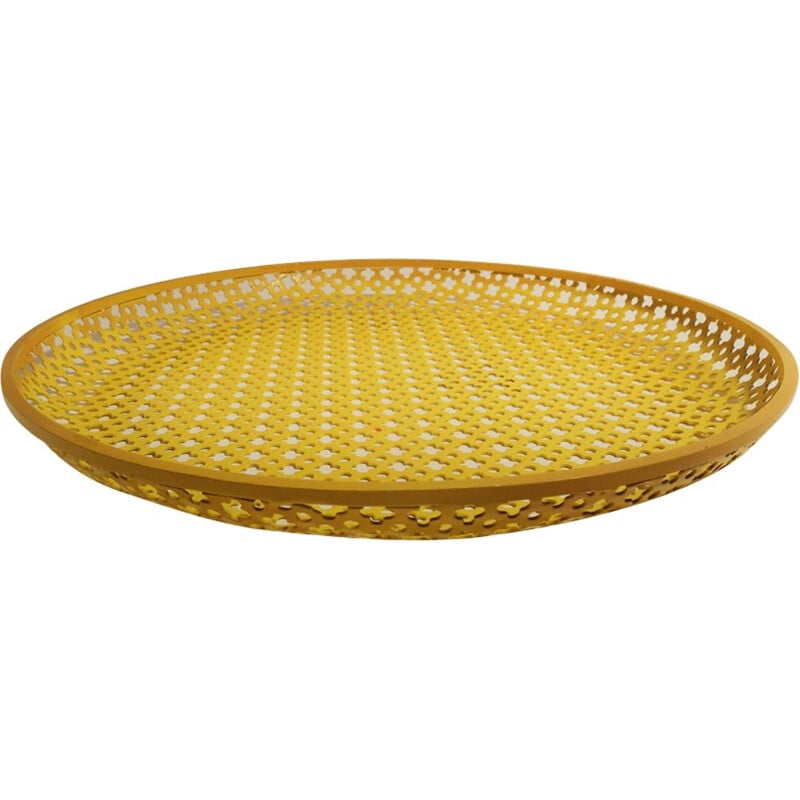 Vintage yellow tray in perforated metal by Mathieu Matégot