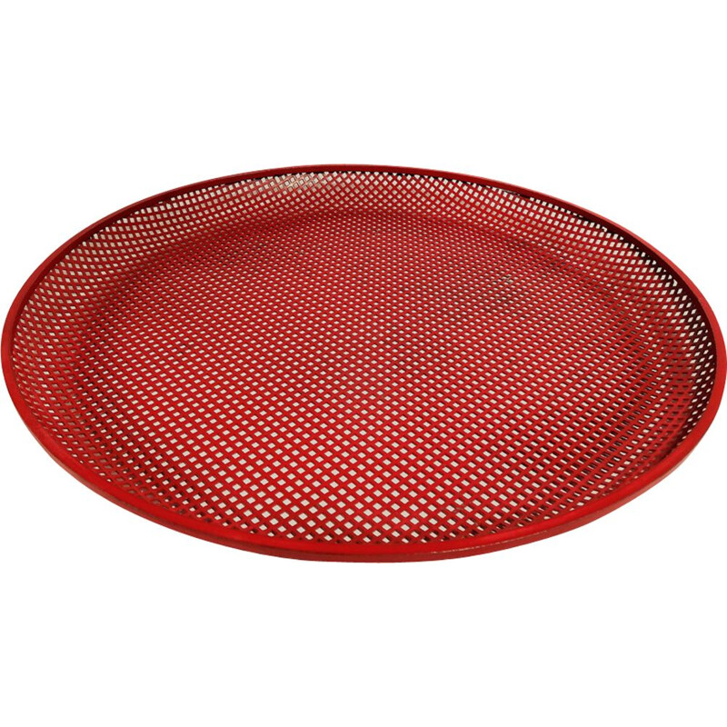 Vintage red tray in perforated metal by Mathieu Matégot