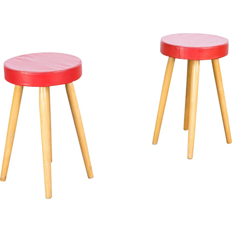 Suite de 2 tabourets vintage rouges