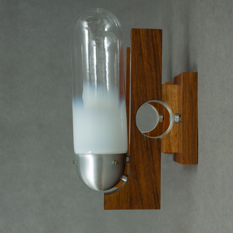 Pair of teak and glass wall lights by Mazzega