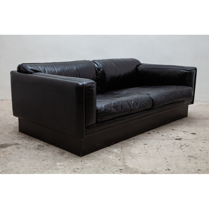 Belgisches Vintage-Sofa aus schwarzem Leder