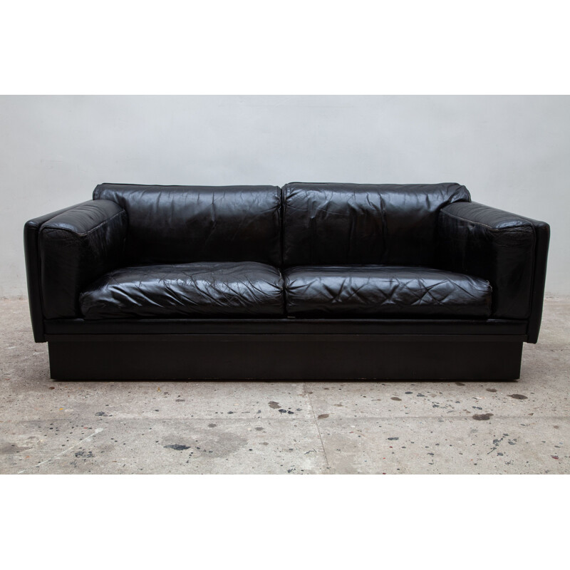 Belgisches Vintage-Sofa aus schwarzem Leder