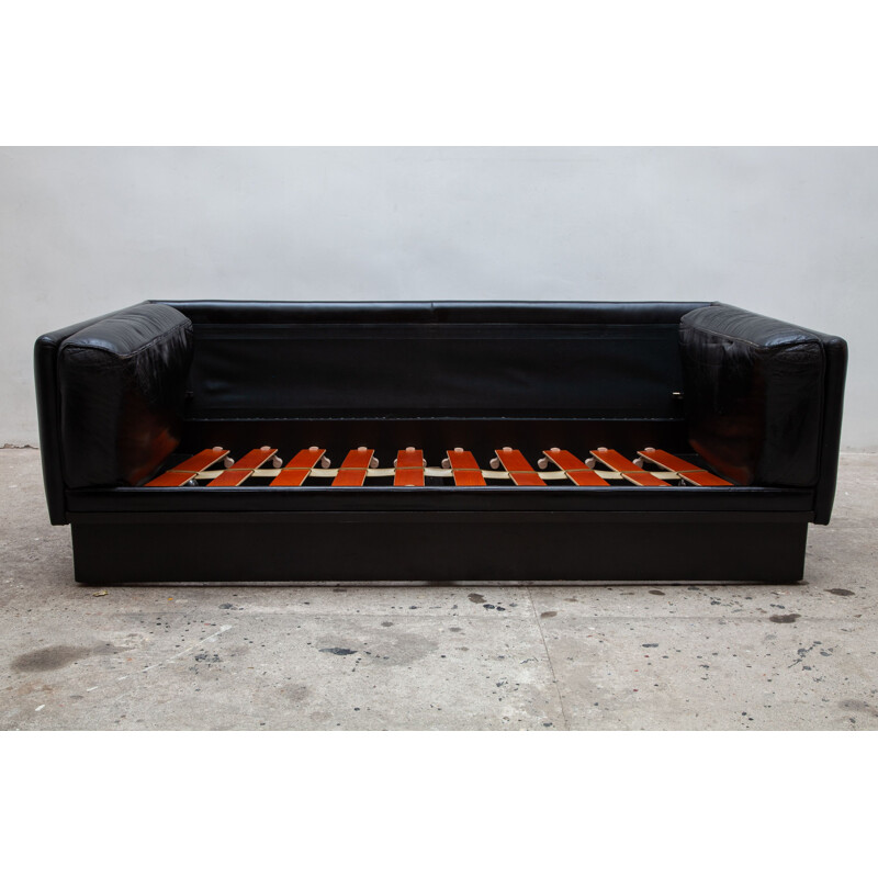 Belgisches Vintage-Sofa aus schwarzem Leder