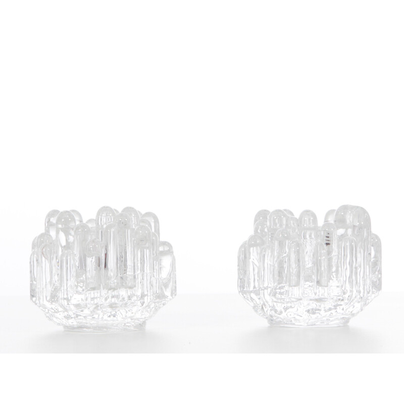 Pair of Scandinavian vintage crystal candleholders Polar series by Goran Warff