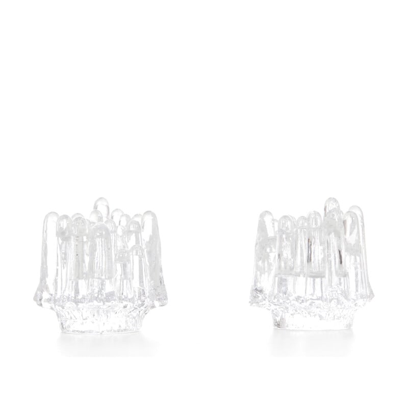 Pair of vintage crystal candlesticks by Goran Warff for Kosta Boda, Sweden 1960