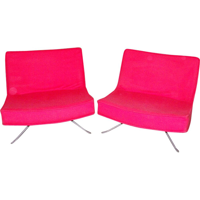 Paire de fauteuils rouges vintage par Christian Werner 