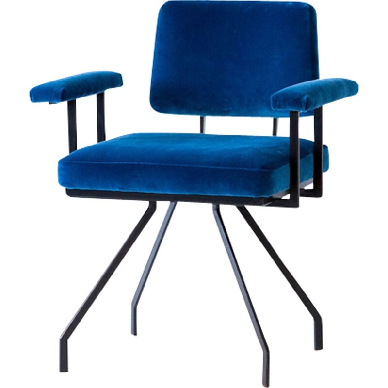 Chaise italienne vintage en fer et velours bleu