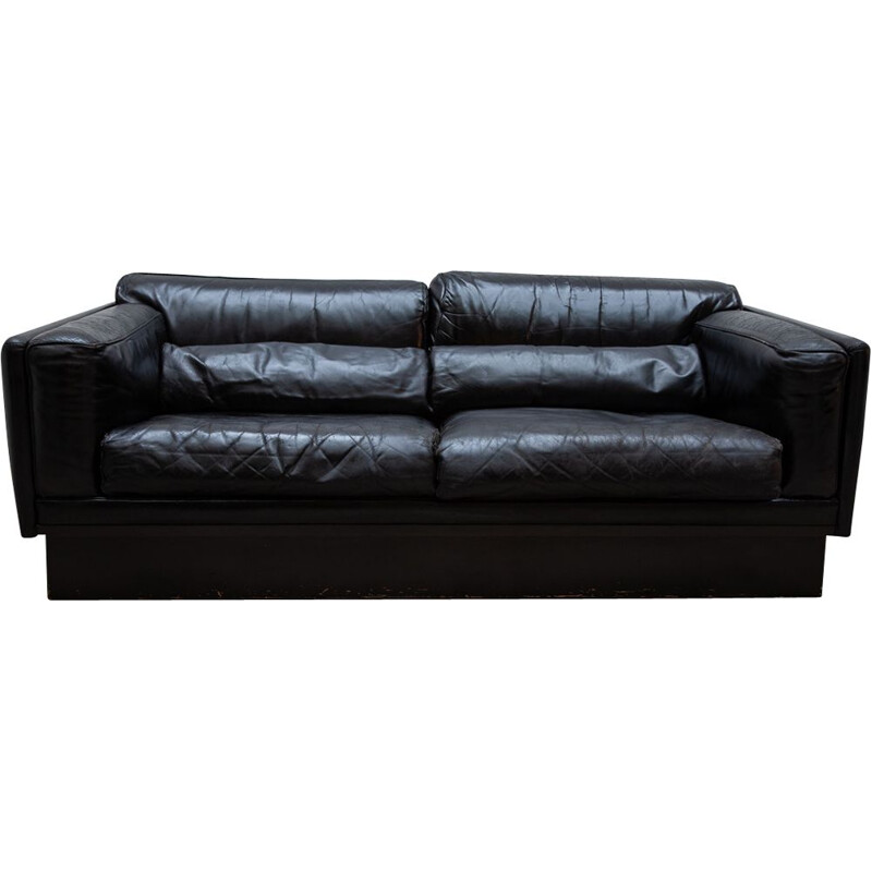 Belgisches Vintage-Sofa aus schwarzem Leder