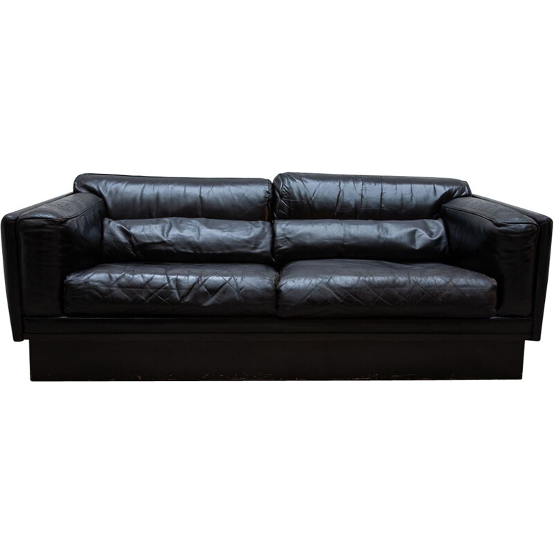 Vintage sofa in metal and black leather