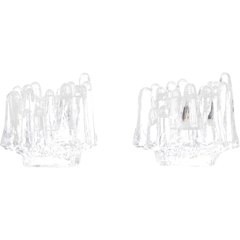 Pair of vintage crystal candlesticks by Goran Warff for Kosta Boda, Sweden 1960