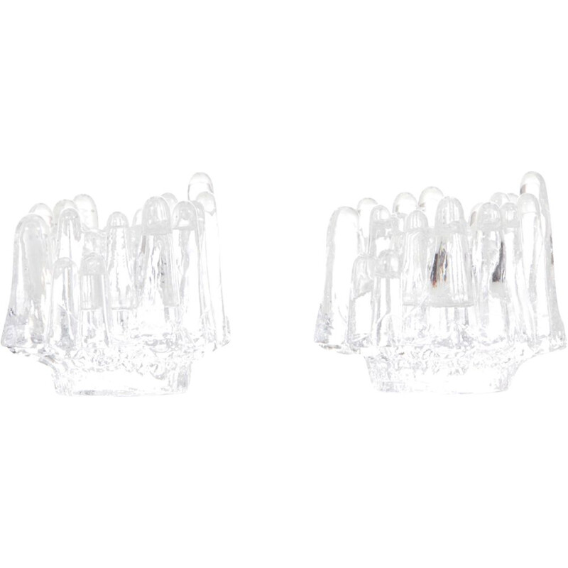Pareja de candelabros de cristal vintage de Goran Warff para Kosta Boda, Suecia 1960